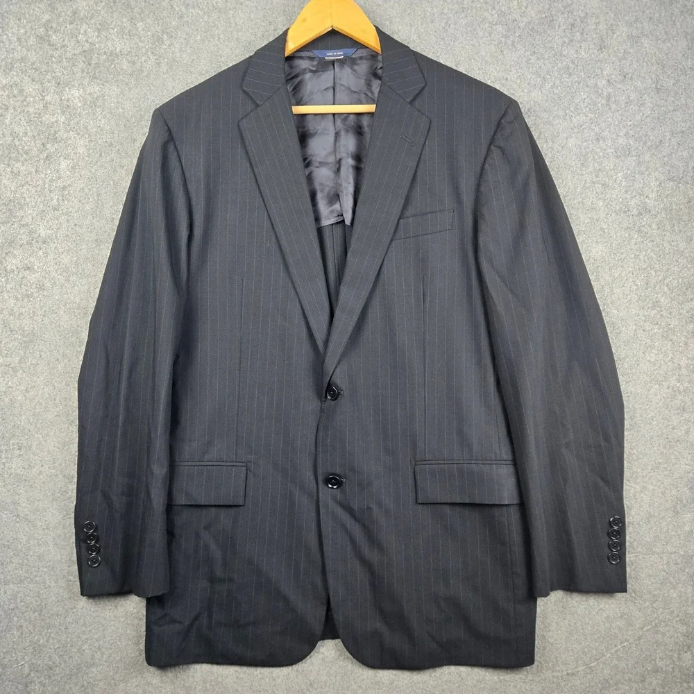 Brooks Brothers Suit Jacket Mens 42L Black Pinstripe Regent BrooksCool Wool